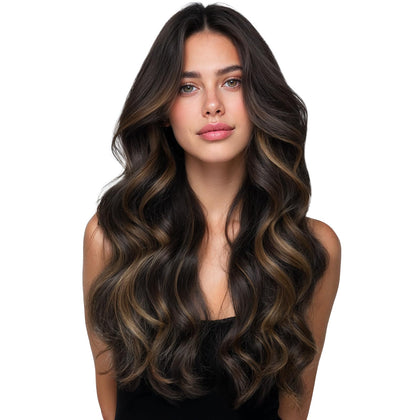 Wennalife Clip in Hair Extensions 18 Inch Balayage Dark Brown front view