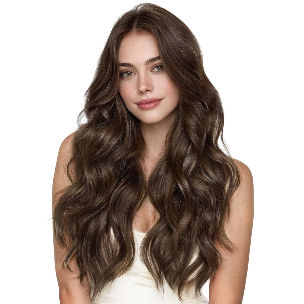 Wennalife Clip In Hair Extensions 18 Inch Chocolate Brown front view