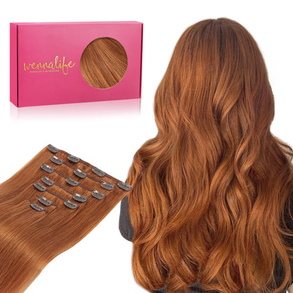 Wennalife Clip In Hair Extensions 18 Inch Dirty Ginger front view