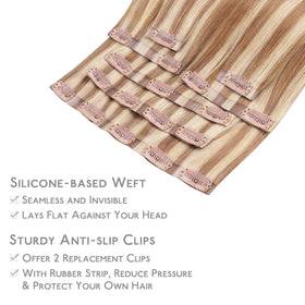 Wennalife Clip In Hair Extensions 20 Inch Ash Beige Blonde close-up of clips