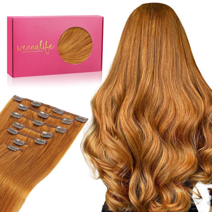 Wennalife Clip In Hair Extensions 20 Inch Auburn Ginger front view
