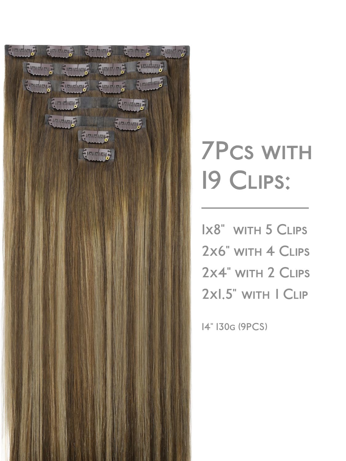 Wennalife Clip in Hair Extensions 20 Inch Balayage Chocolate Brown to Caramel Blonde packaging