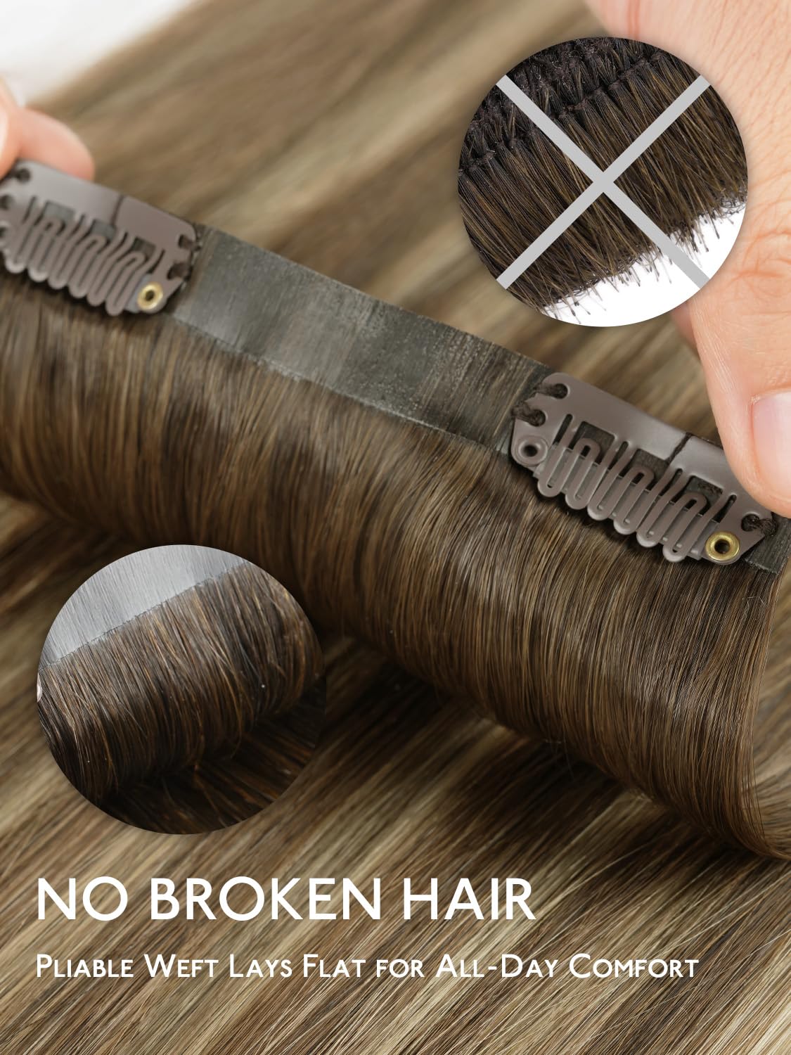 Wennalife Clip in Hair Extensions 20 Inch Balayage Chocolate Brown to Caramel Blonde styling options