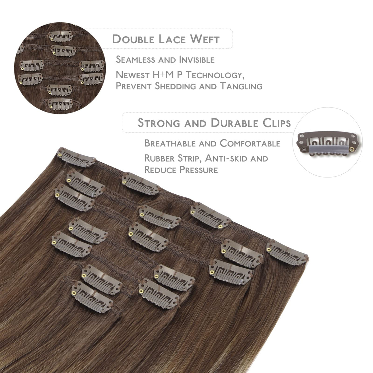 Wennalife Clip In Hair Extensions 20 Inch close-up of clips