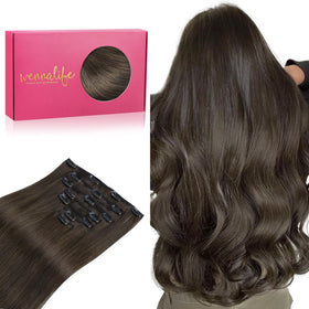 Wennalife Clip In Hair Extensions 20 Inch Cool Dark Brown front view