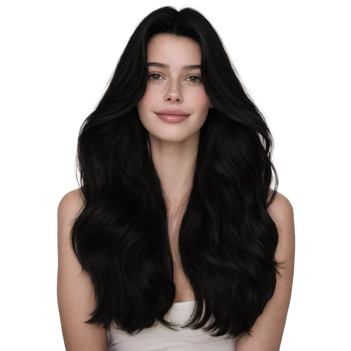 Wennalife Clip In Hair Extensions 20 Inch Jet Black front view