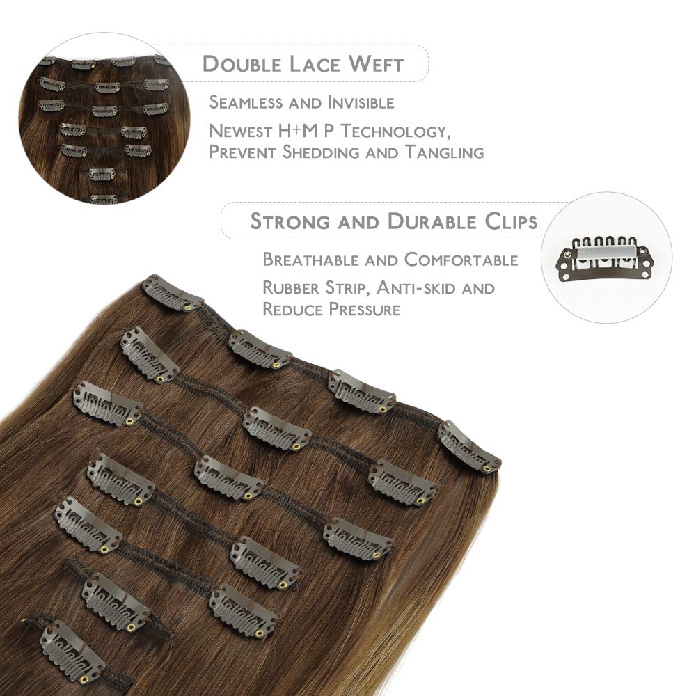 Wennalife Clip In Hair Extensions 22 Inch Balayage Chocolate Brown close-up of clips