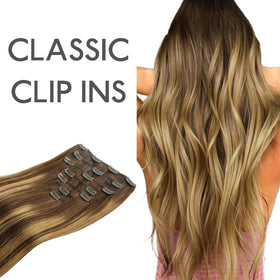 Wennalife Clip In Hair Extensions 22 Inch Balayage Chocolate Brown to Caramel Blonde styling options