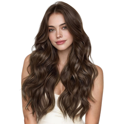 Wennalife Clip In Hair Extensions 22 Inch Chocolate Brown front view