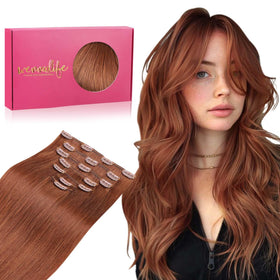 Wennalife Clip In Hair Extensions 22 Inch Cinnamon Copper front view