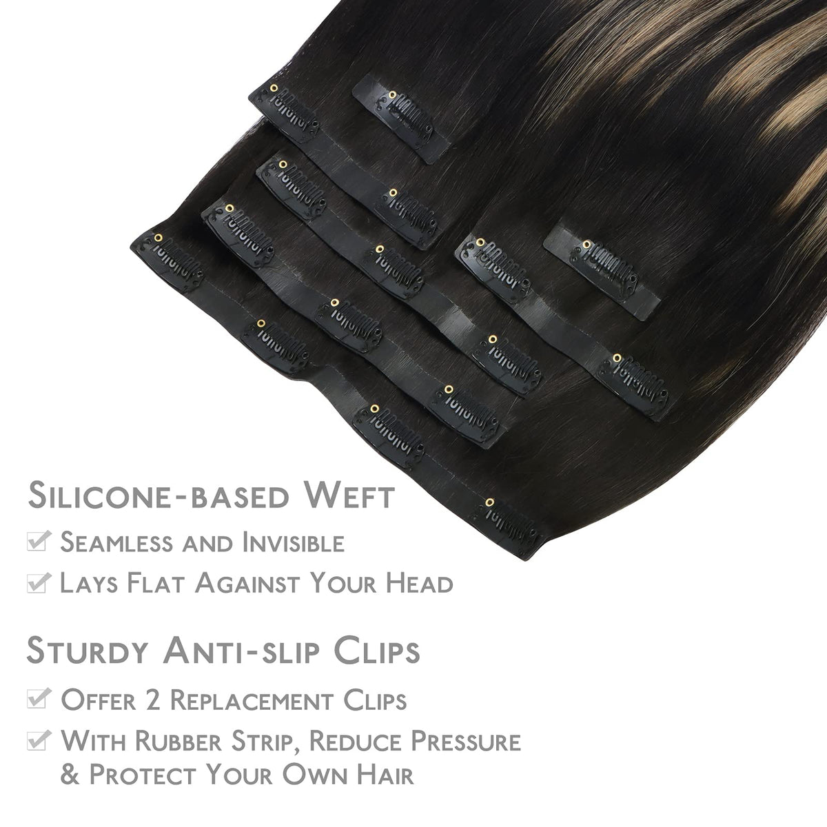 Wennalife Clip In Hair Extensions 22 Inch displayed with clips visible