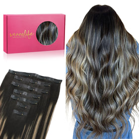 Wennalife Clip In Hair Extensions 22 Inch front view in natural black to light blonde
