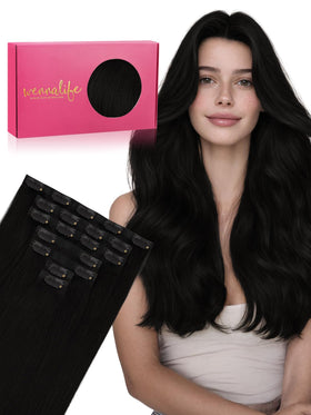 Wennalife Clip in Hair Extensions 22 Inch Jet Black front view