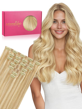 Wennalife Clip in Hair Extensions 22 Inch Light Blonde front view