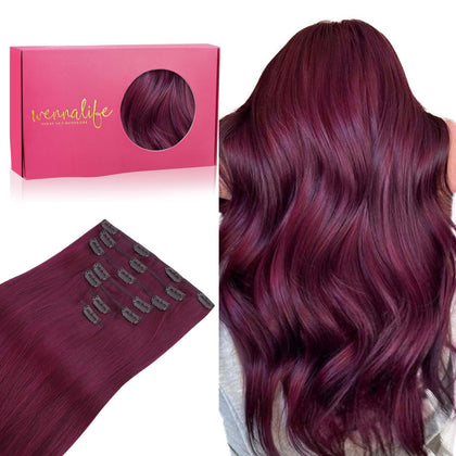 Wennalife Clip in Hair Extensions 22 Inch Light Burgundy front view