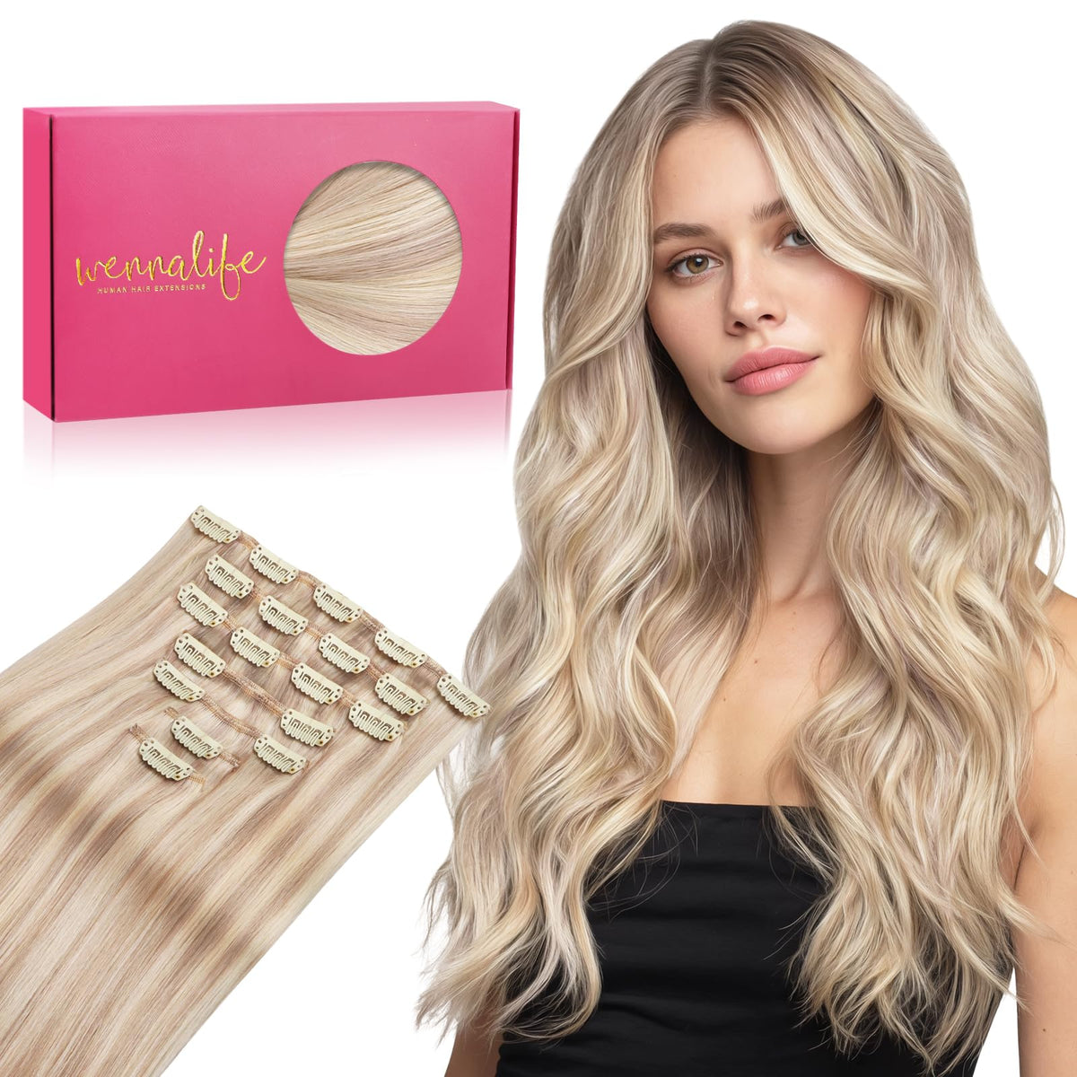 Wennalife Clip In Hair Extensions 24 Inch Balayage Blonde front view