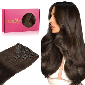 Wennalife Clip In Hair Extensions 24 Inch Chocolate Brown front view