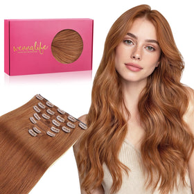 Wennalife Clip In Hair Extensions 24 Inch Cinnamon Terra Copper front view