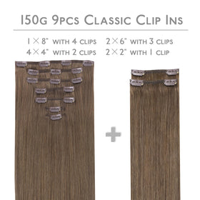 Wennalife Clip In Hair Extensions 24 Inch Light Brown close-up of clips
