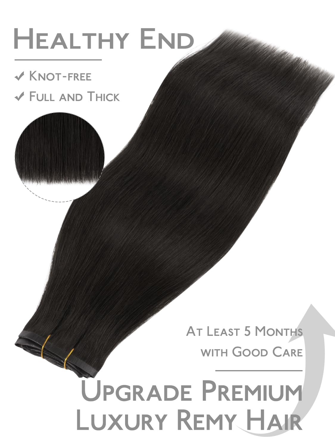 Wennalife Clip in Hair Extensions 24 Inch Natural Black clips detail