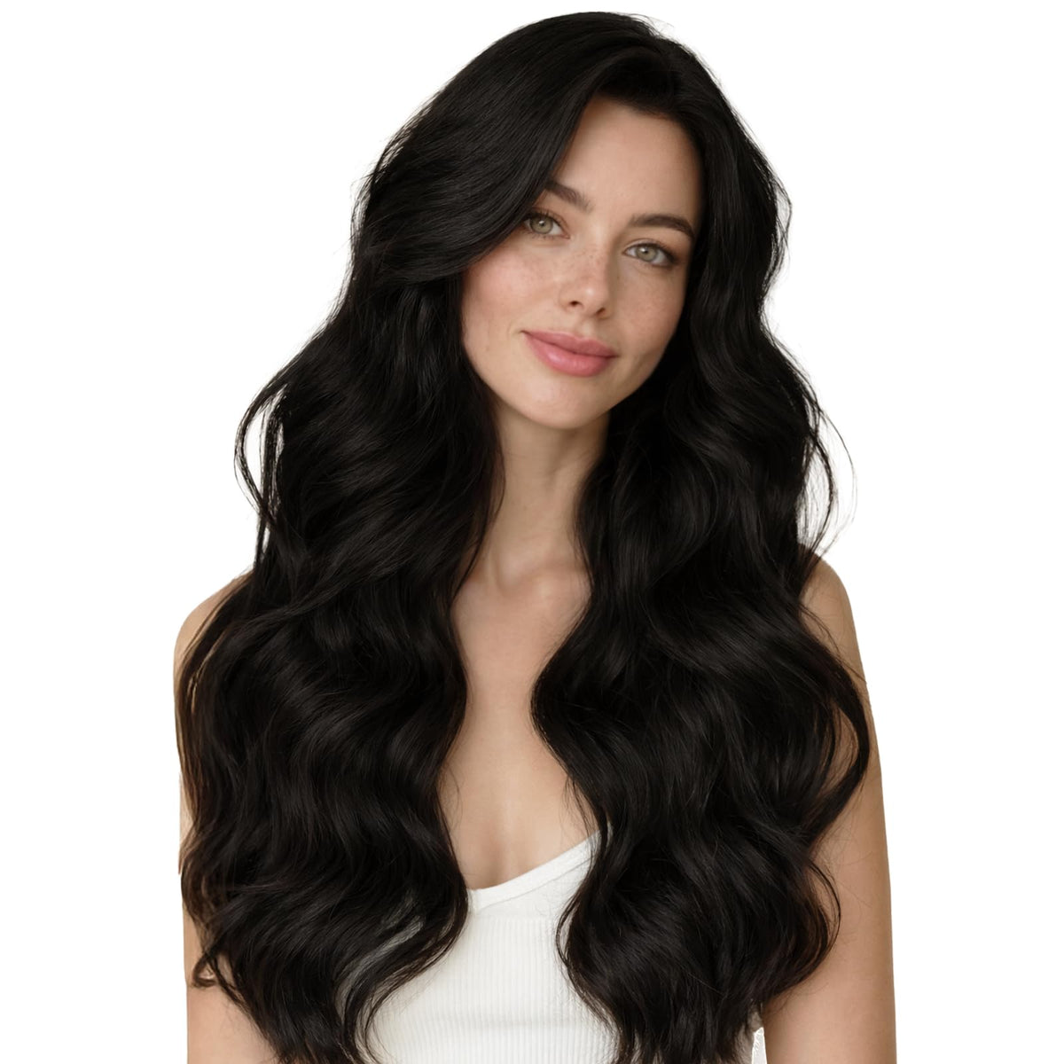 Wennalife Clip In Hair Extensions 24 Inch Natural Black front view