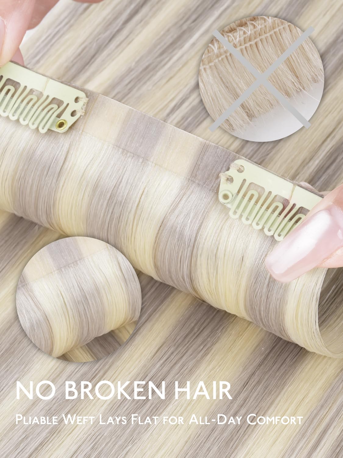 Wennalife Clip In Hair Extensions Ash Blonde Highlights side view