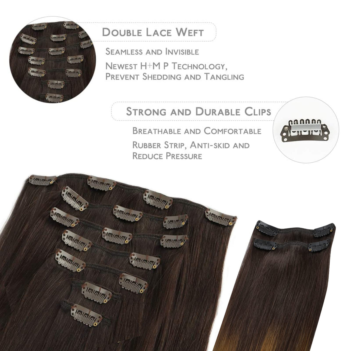 Wennalife Clip In Hair Extensions close-up of clips