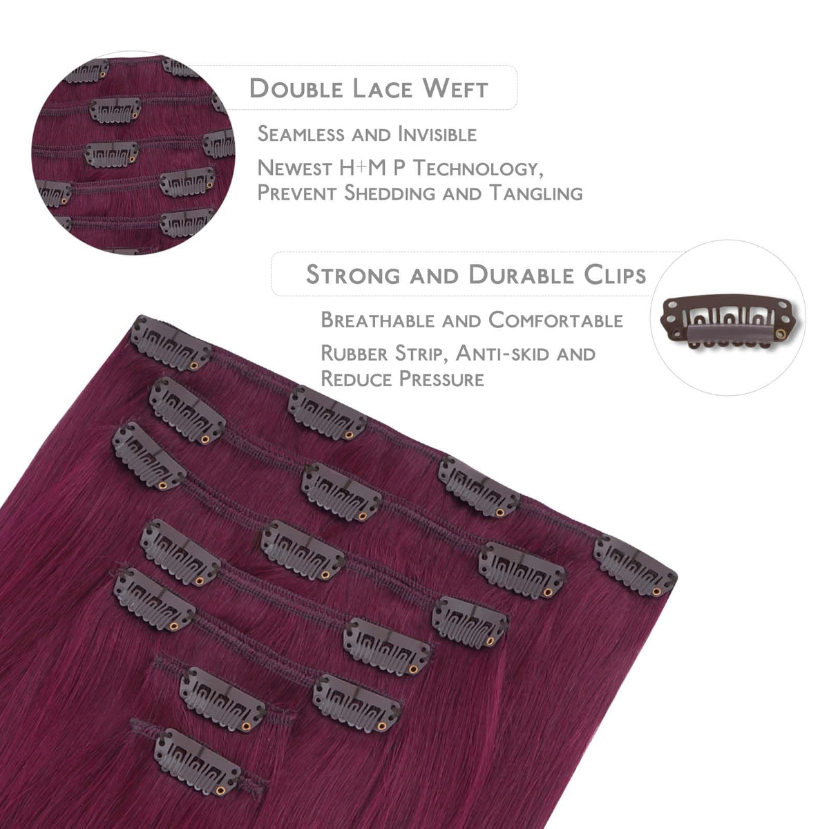 Wennalife Clip In Hair Extensions close-up of silicon-backed clips