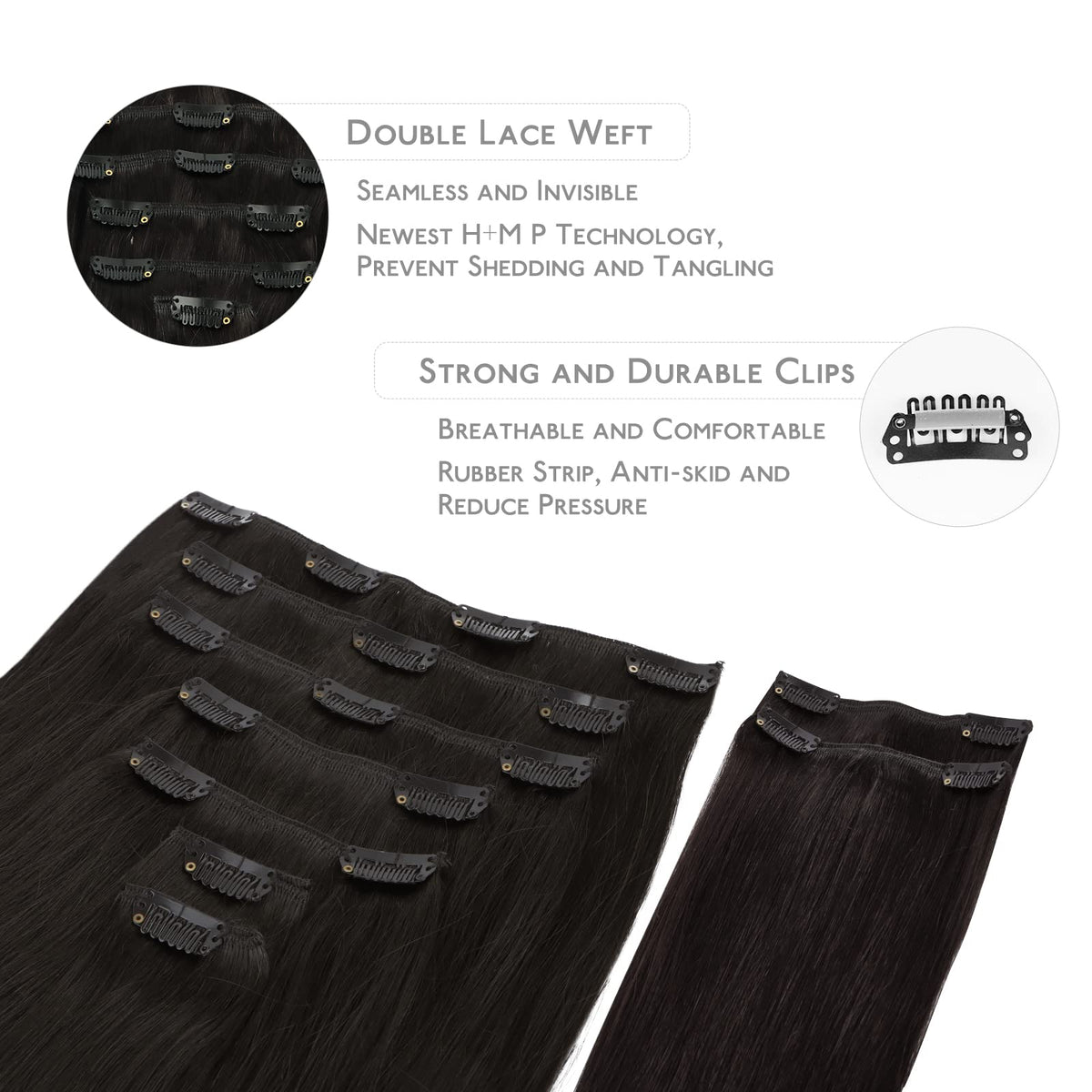 Wennalife Clip In Hair Extensions close-up of silicon-backed clips