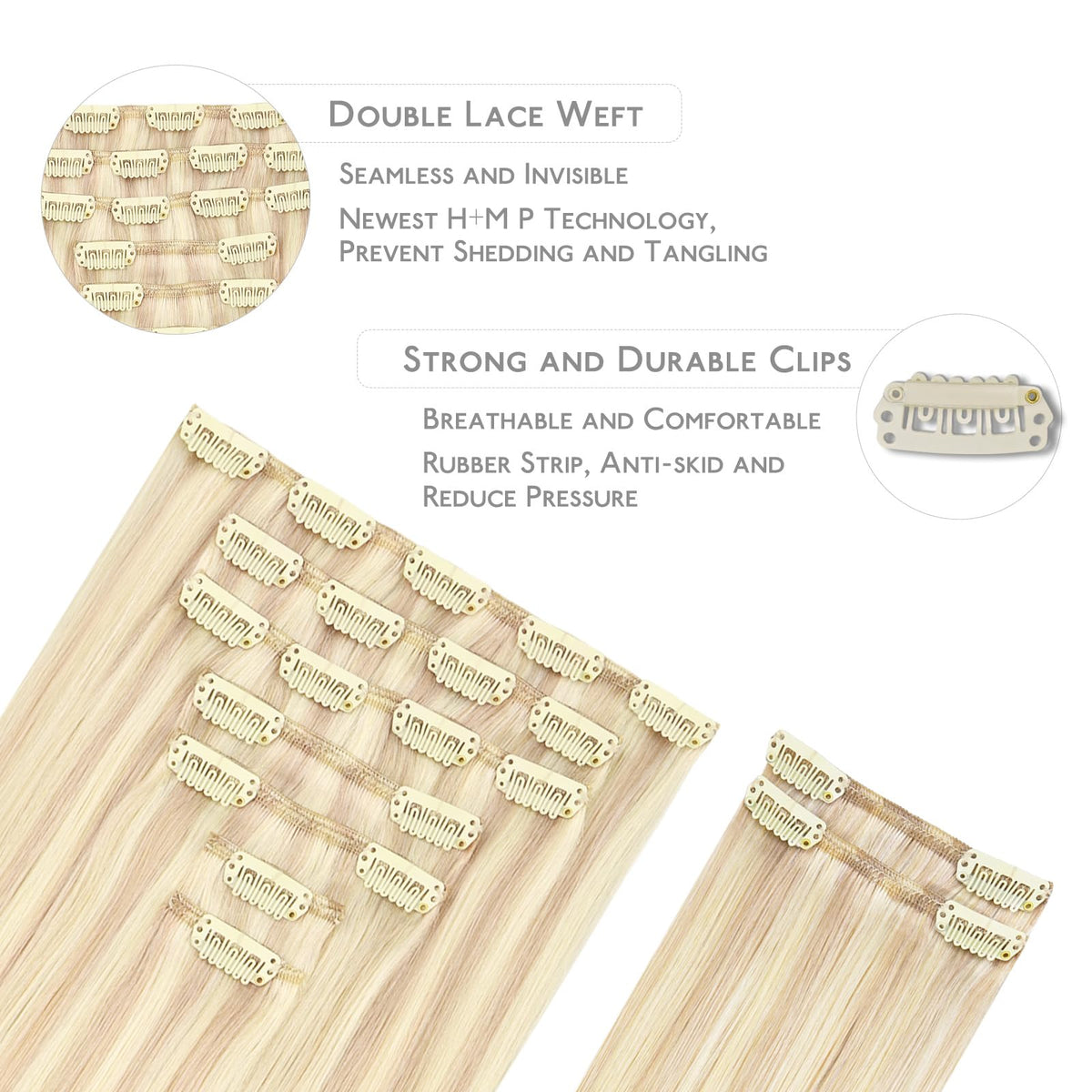 Wennalife Clip In Hair Extensions close-up of silicon-backed clips