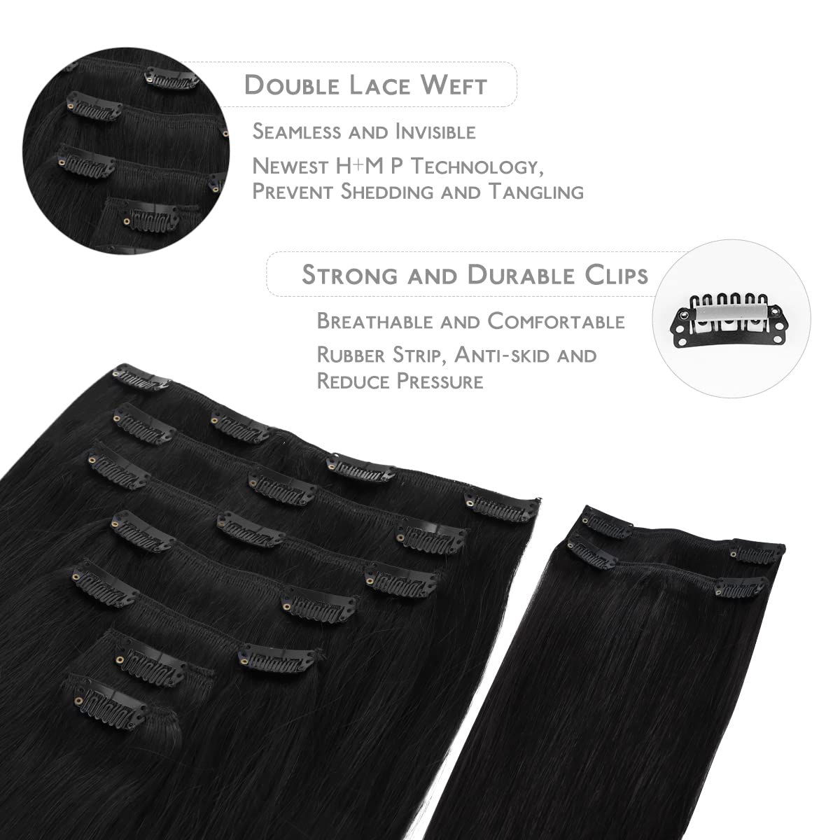 Wennalife Clip In Hair Extensions close-up of silicon-backed clips