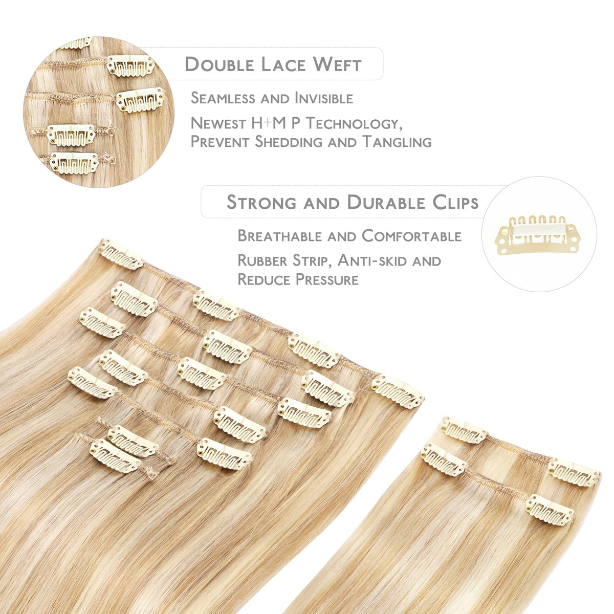 Wennalife Clip In Hair Extensions close-up of silicon-backed clips