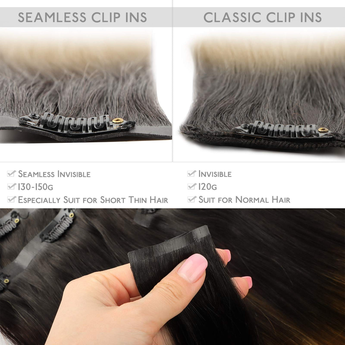 Wennalife Clip In Hair Extensions close-up of silicone weft