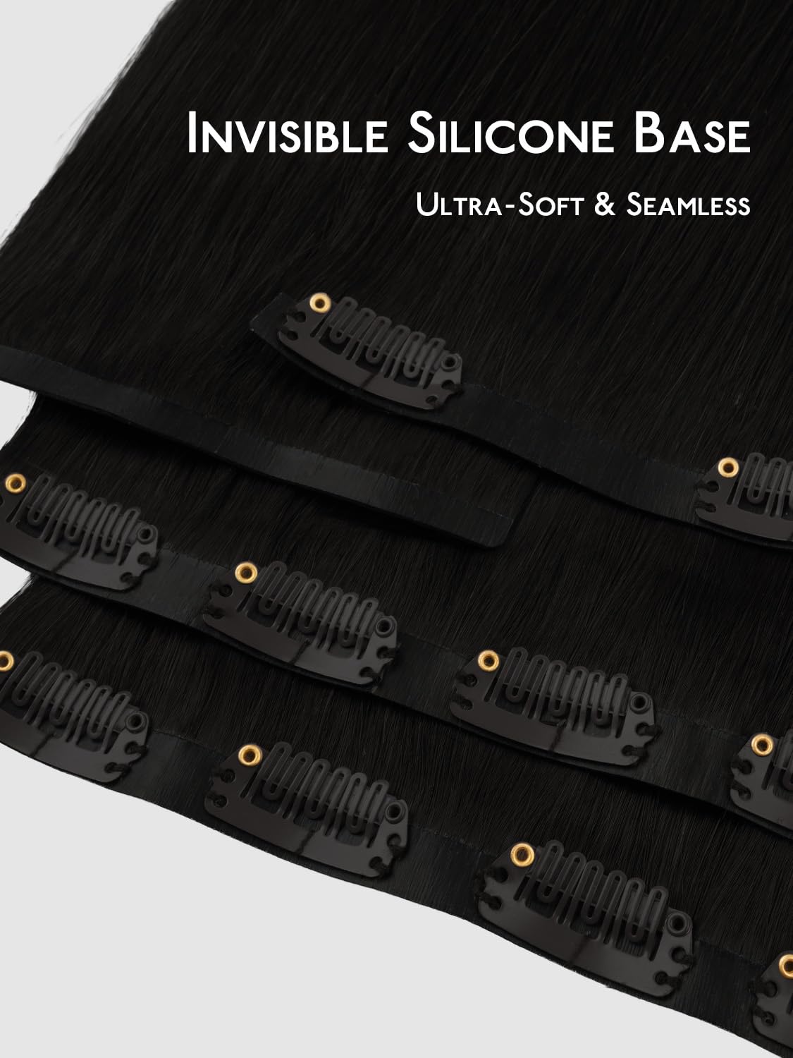 Wennalife Clip In Hair Extensions Jet Black close-up of clips