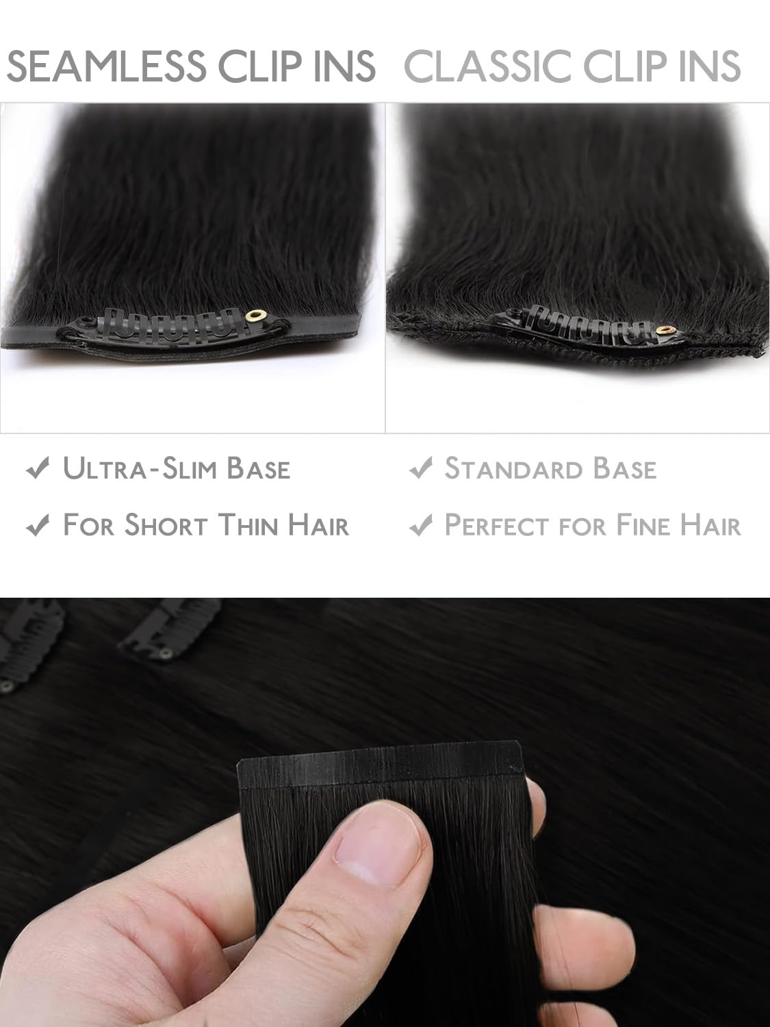 Wennalife Clip In Hair Extensions Jet Black on model