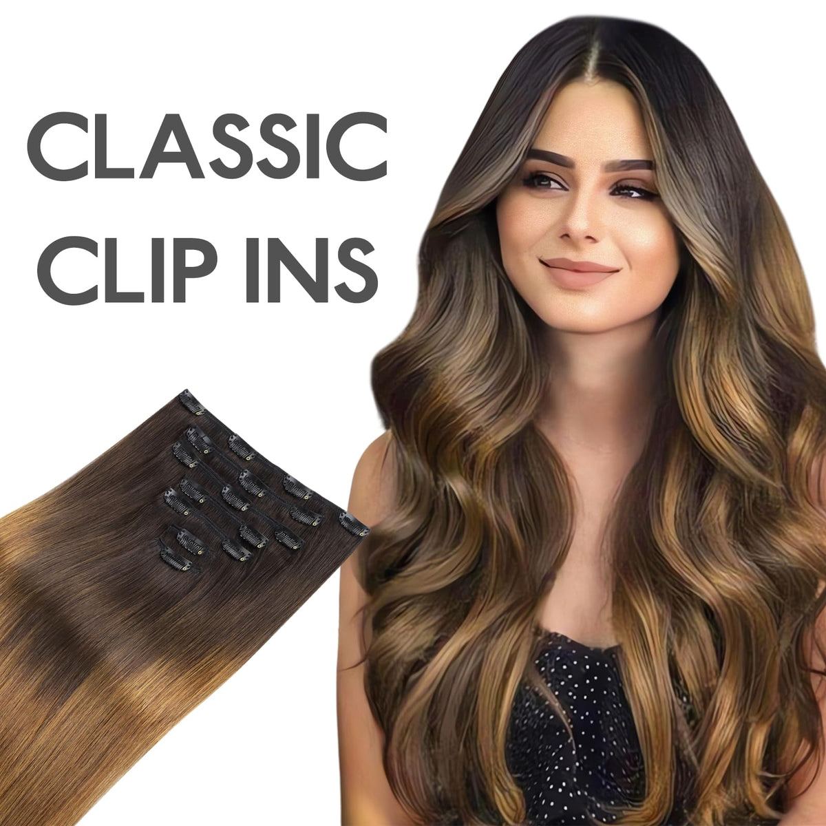 Wennalife Clip In Hair Extensions laid out to show texture and colour