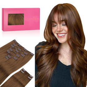 Wennalife Clip In Hair Extensions Light Auburn Brown front view