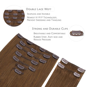 Wennalife Clip In Hair Extensions Light Auburn Brown texture close-up