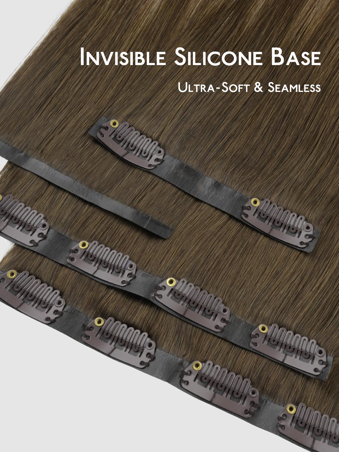 Wennalife Clip In Hair Extensions Ombre Walnut Brown close-up of clips