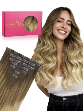 Wennalife Clip In Hair Extensions Ombre Walnut Brown front view