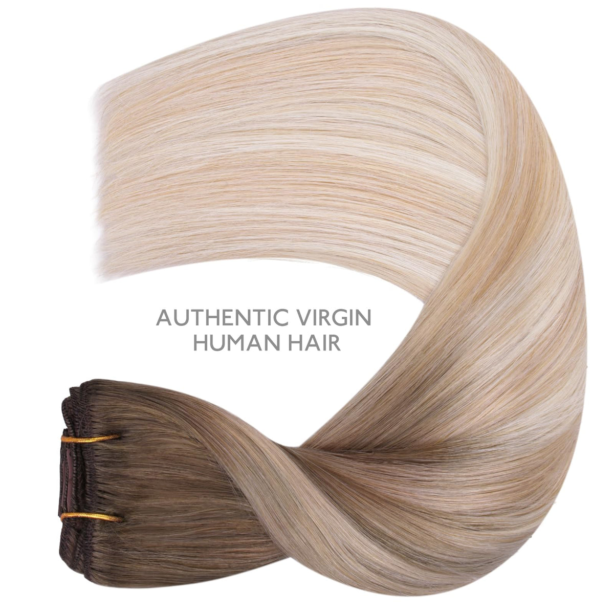 Wennalife Clip In Hair Extensions showing colour gradient from sandy brown to platinum blonde