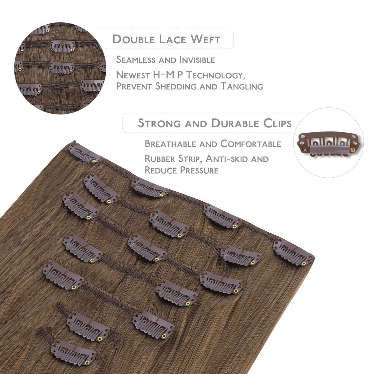 Wennalife Clip In Hair Extensions showing silicon-backed clips