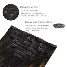 Wennalife Clip in Human Hair Extensions 14 Inch Balayage close-up of clips