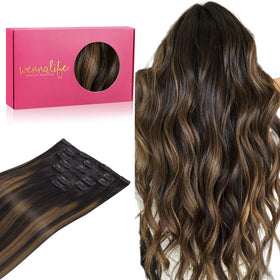 Wennalife Clip in Human Hair Extensions 14 Inch Balayage front view