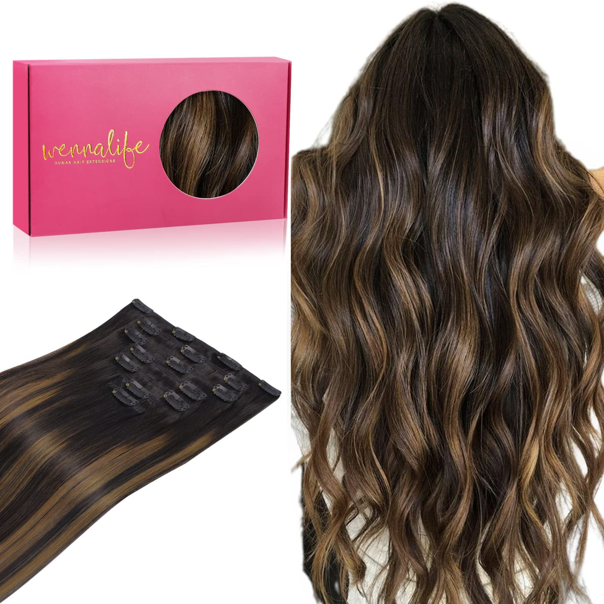 Wennalife Clip In Human Hair Extensions 16 Inch front view