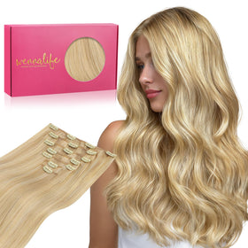 Wennalife Clip In Human Hair Extensions 16 Inch Light Blonde front view