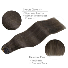 Wennalife Clip In Human Hair Extensions 18 Inch displayed on a model