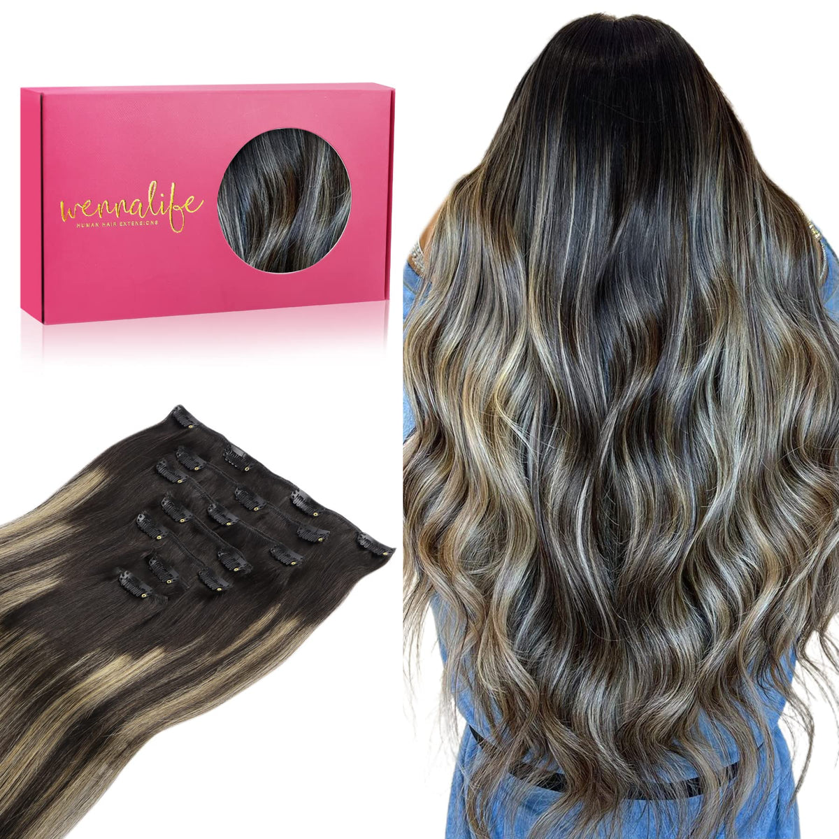 Wennalife Clip In Human Hair Extensions 20 Inch front view