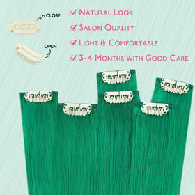 Wennalife Green Clip-in Hair Extensions 22 Inch close-up of clips