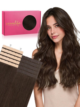 Wennalife Mini Tape in Hair Extensions 14 Inch Chocolate Brown front view